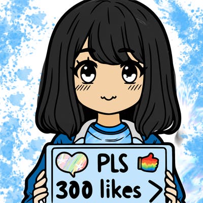 a girl with a sign that says “pls 300 likes 👍 “