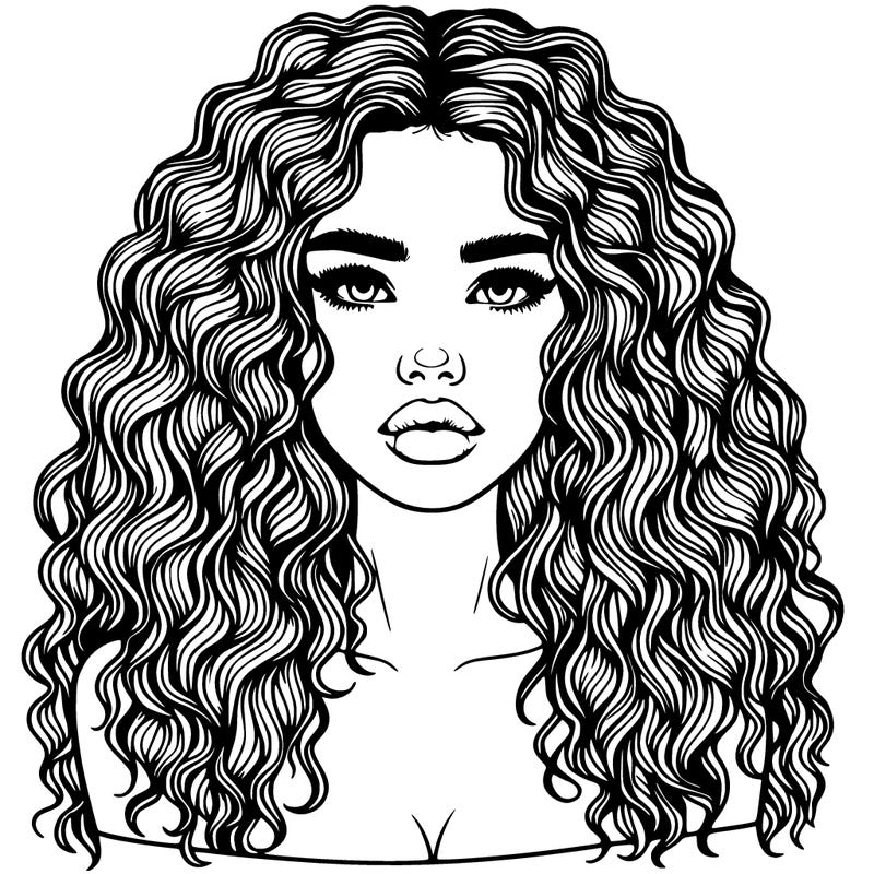 realistic girl with long frizzy hair and lips