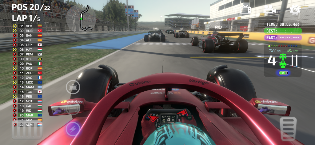 First-person cockpit view of a red formula racing car on a track in Monoposto Lite.