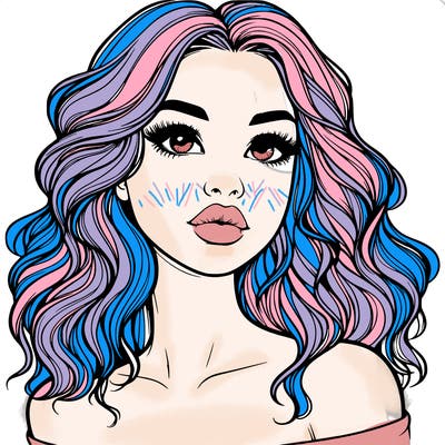 realistic girl with wavy hair and lips