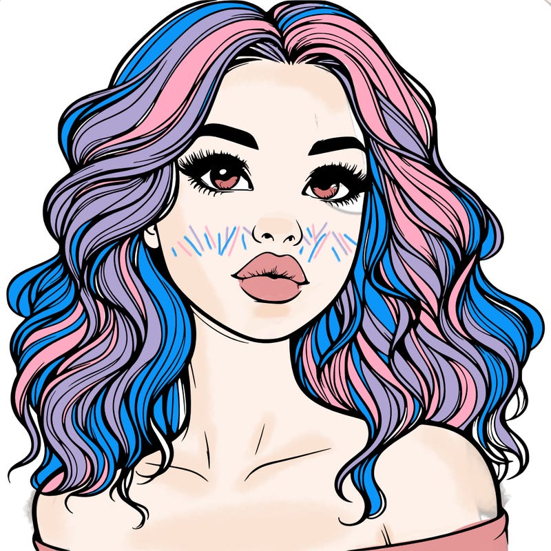 realistic girl with wavy hair and lips