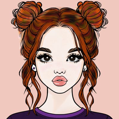 realistic girl with two buns in hair and lips