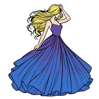 realistic woman with dress flowing in the wind