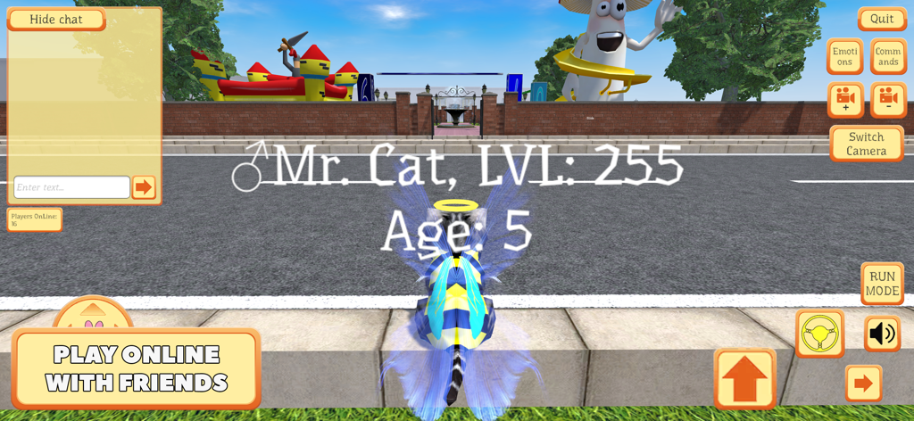 Cute Pocket Cat 3D - Part 2 - A customized 3D cat with blue wings and a halo in an online multiplayer environment.