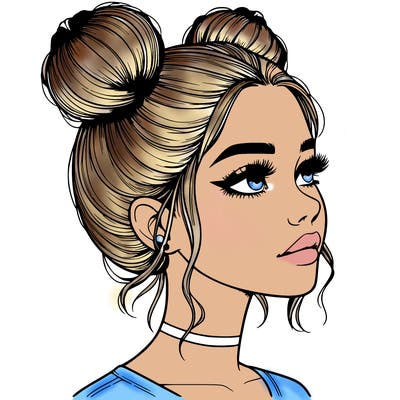 realistic girl with buns on the top of her head