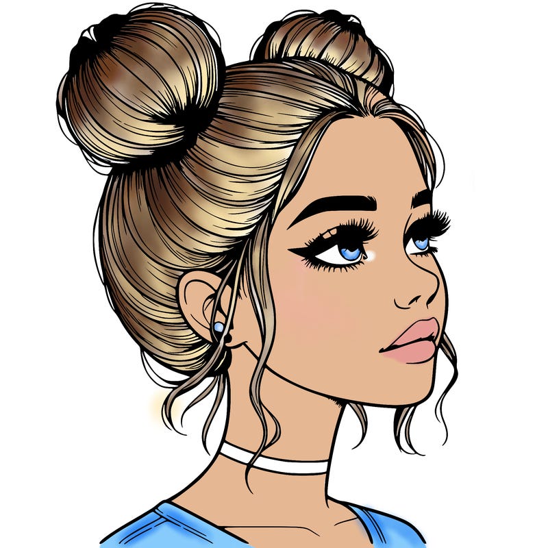 realistic girl with buns on the top of her head