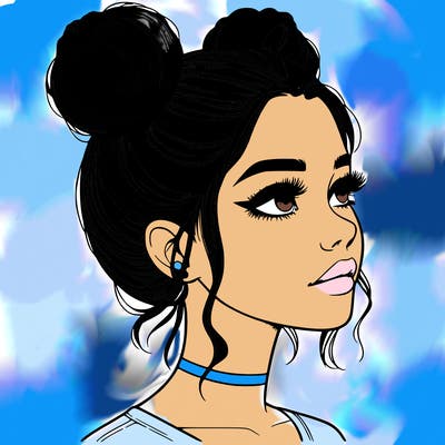 realistic girl with buns on the top of her head
