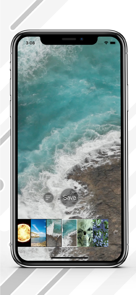 4K HD Live Wallpapers - iPhone exibindo um papel de parede animado de onda do oceano em turquesa de alta resolução