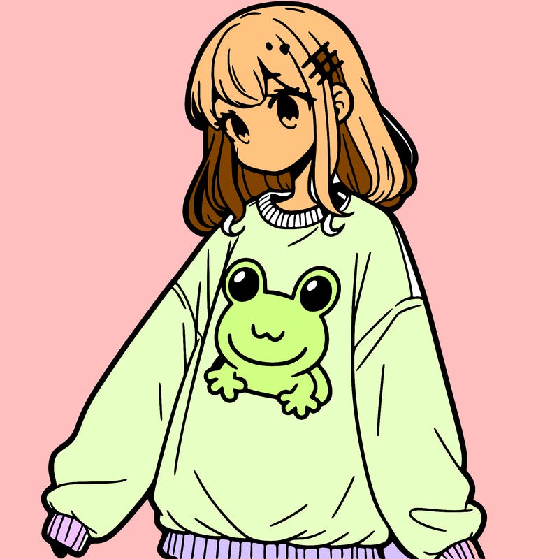 girl wearing frogging sweatshirt
