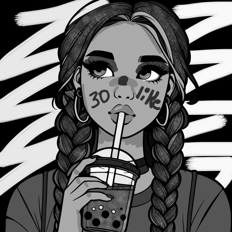 realistic girl with braided hair drinking boba