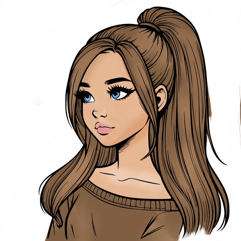 realistic girl with a high ponytail