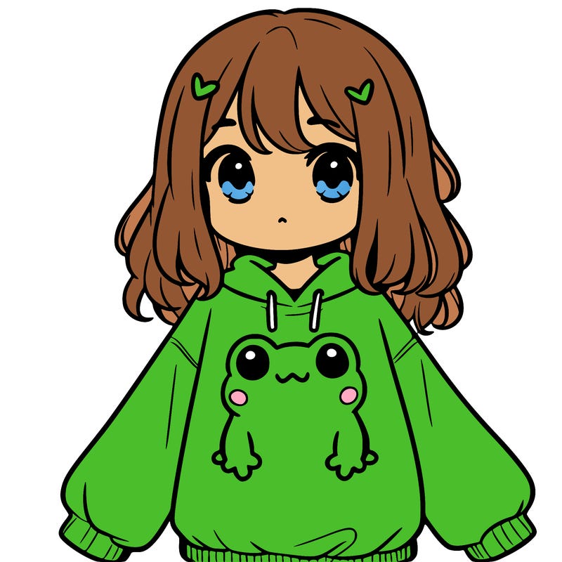girl wearing frogging sweatshirt