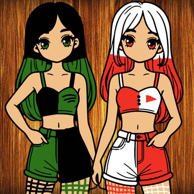 two sisters with crop tops and jean shorts and straight hair