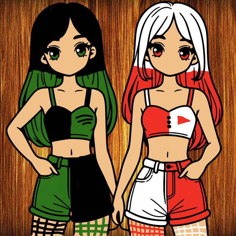 two sisters with crop tops and jean shorts and straight hair