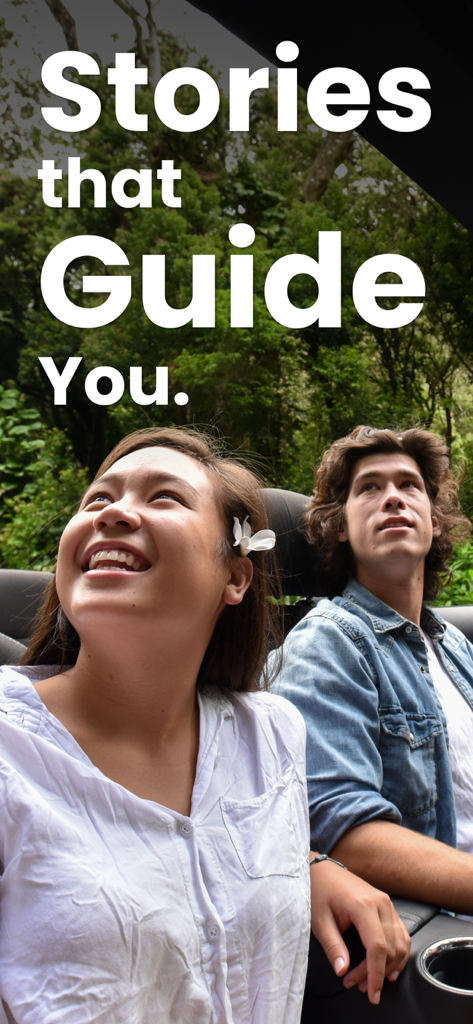 Shaka Kauai Audio Tour Guide - A couple on a self-guided driving tour in Kauai listening to audio stories from the Shaka Guide app.