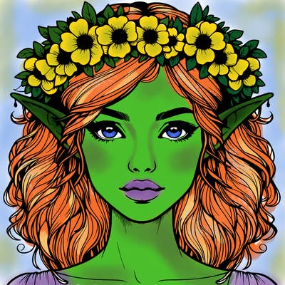realistic female elf with flower crown