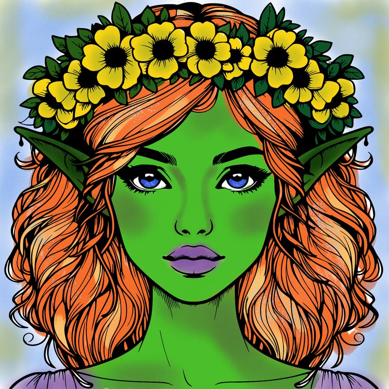 realistic female elf with flower crown