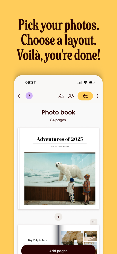 Once Upon | Photo book Creator - Mobile app interface for creating minimalist photo books with the Once Upon app