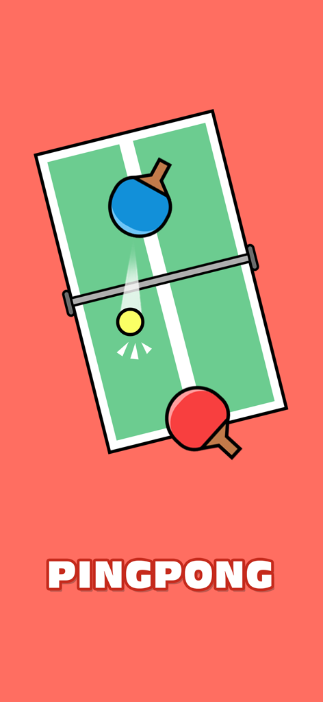 Minijuego de ping pong 1v1 con paletas rojas y azules sobre una mesa verde