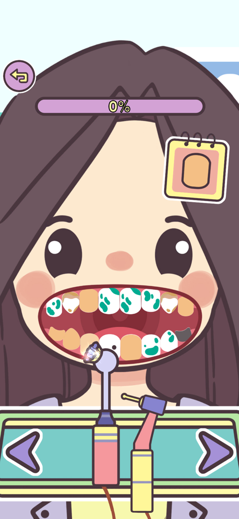 Dentist Games: Teeth Clinic - 歯科クリニックゲームで、プロの器具を使って歯科治療を受けているかわいい漫画のキャラクター