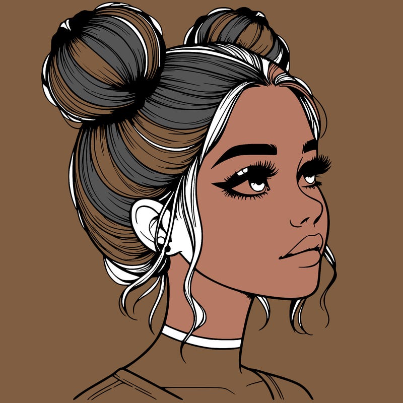 realistic girl with buns on the top of her head