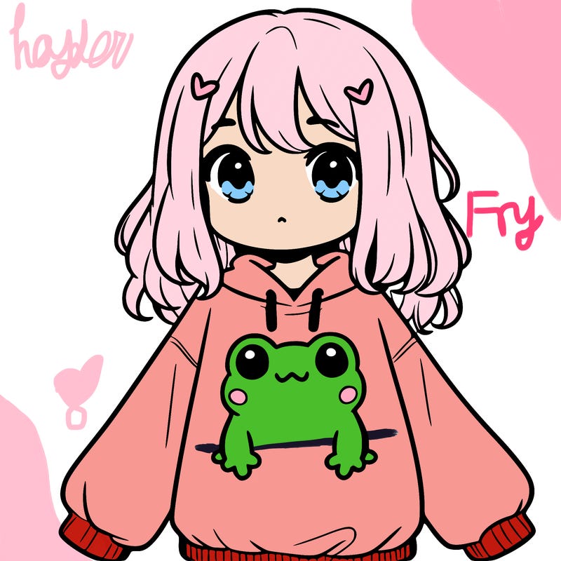 girl wearing frogging sweatshirt