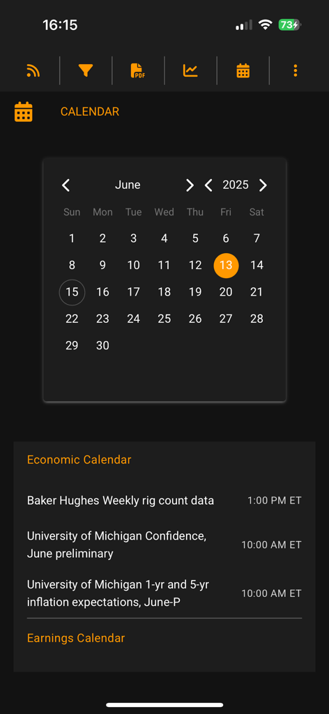 HS MarketTalk economic calendar showing upcoming financial market events and dates