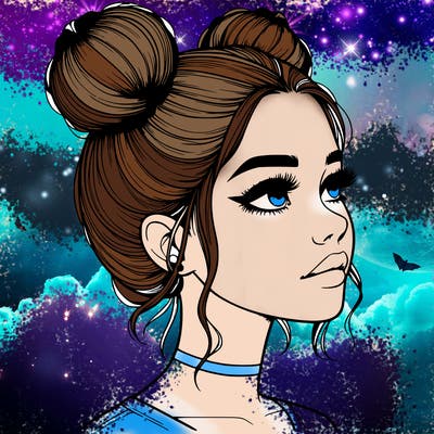 realistic girl with buns on the top of her head