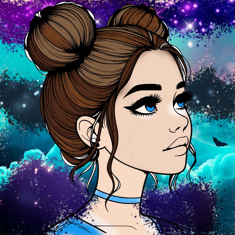 realistic girl with buns on the top of her head