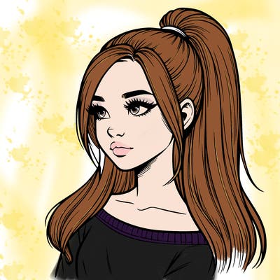 realistic girl with a high ponytail