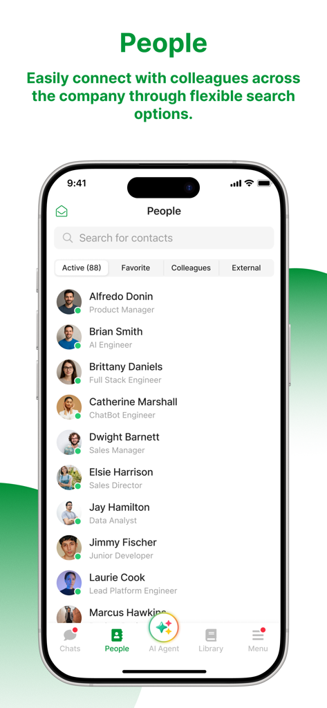 CPF Connect app showing the employee contacts and people directory screen.