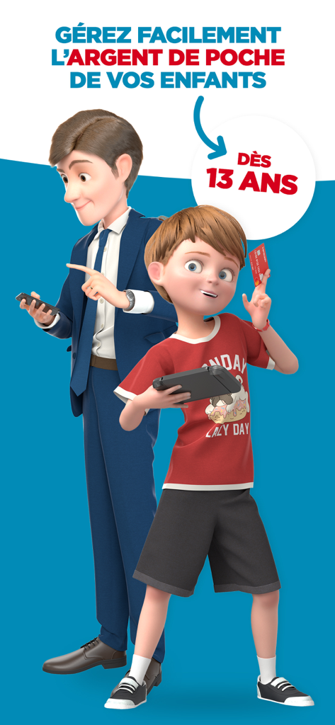 Transcash® Mastercard® - Genitore e figlio che utilizzano l'app Transcash per la gestione delle paghette