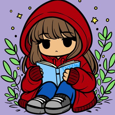 girl in oversized hoodie reading a book