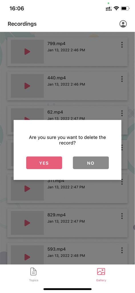 APMOPS & HCIC - APMOPS app recordings gallery showing a delete confirmation message