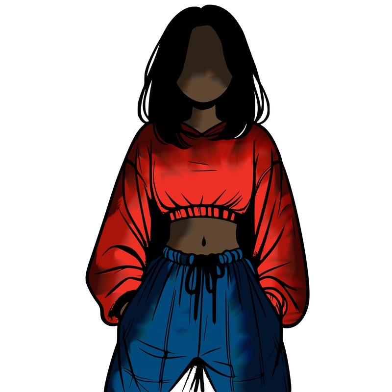 realistic girl faceless with baggy pants and a crop top