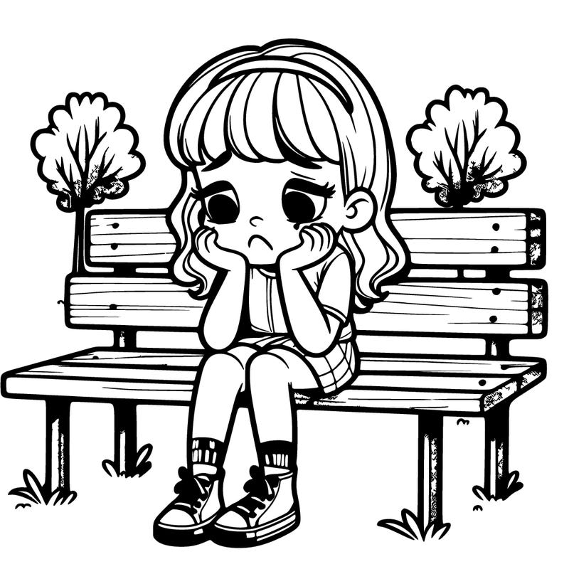 saddest girl ever sitting on a bench