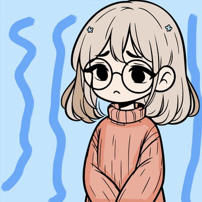 sad girl with glasses in a sweater