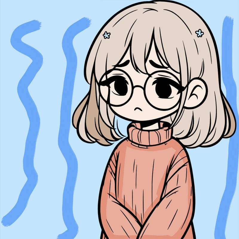 sad girl with glasses in a sweater