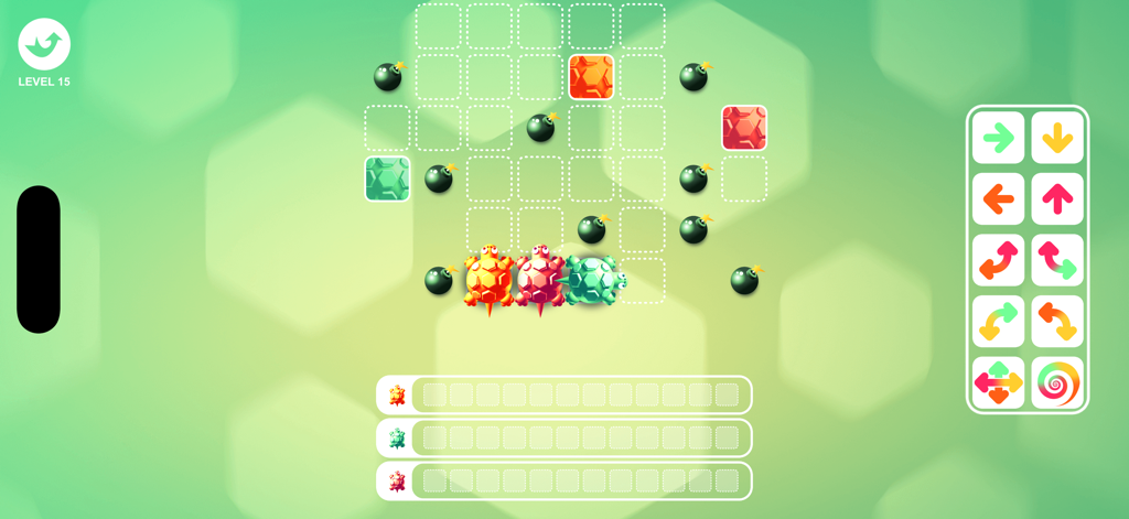 Turtle Logic 2 - Gameplay screen of Turtle Logic 2 showing a logic puzzle with turtles bombs and directional arrows