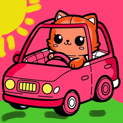 cat driving a car
