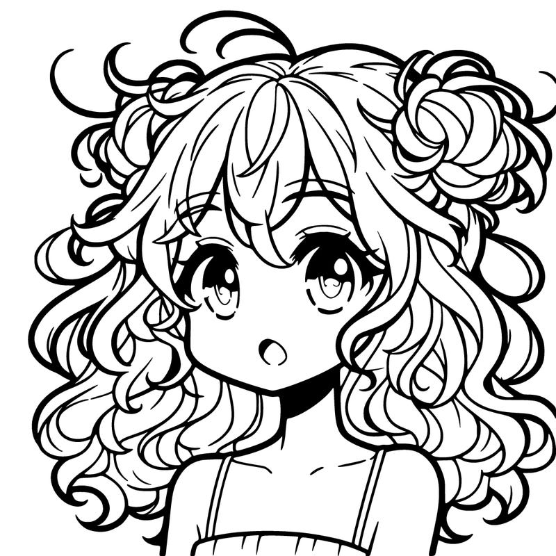 anime girl with curly hair