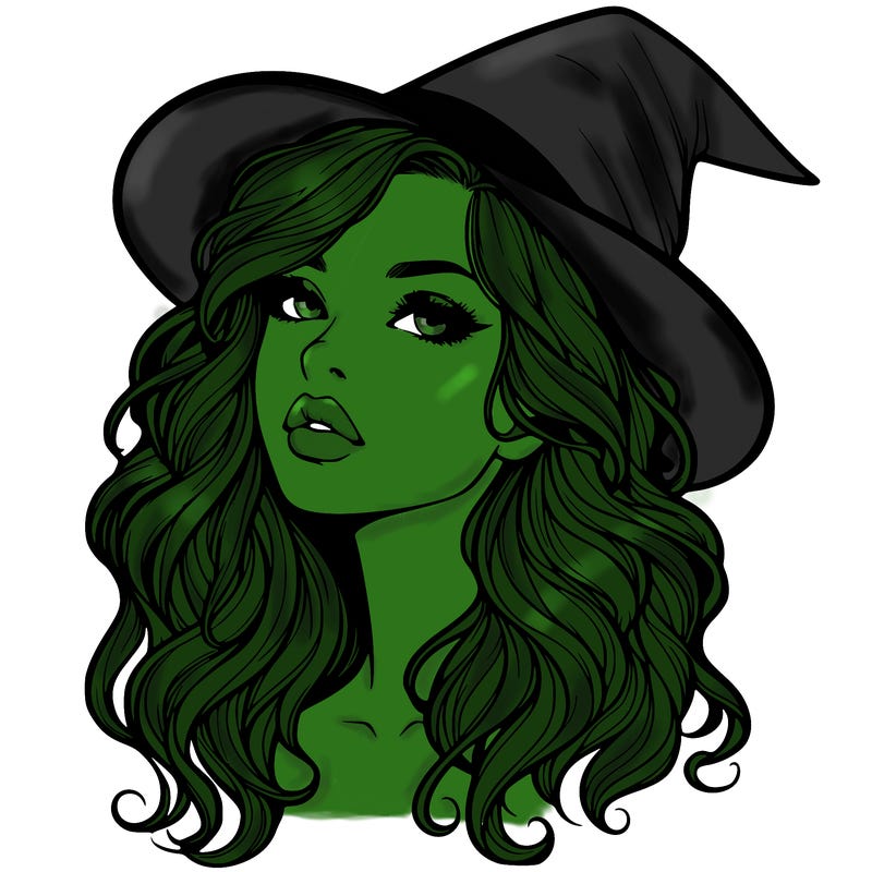 realistic witch girl with wavy hair and lips