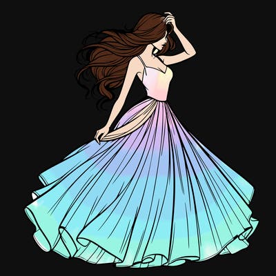 realistic woman with dress flowing in the wind