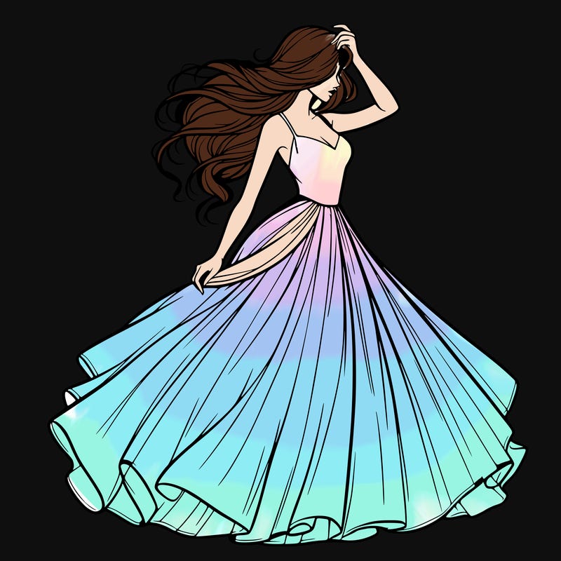 realistic woman with dress flowing in the wind