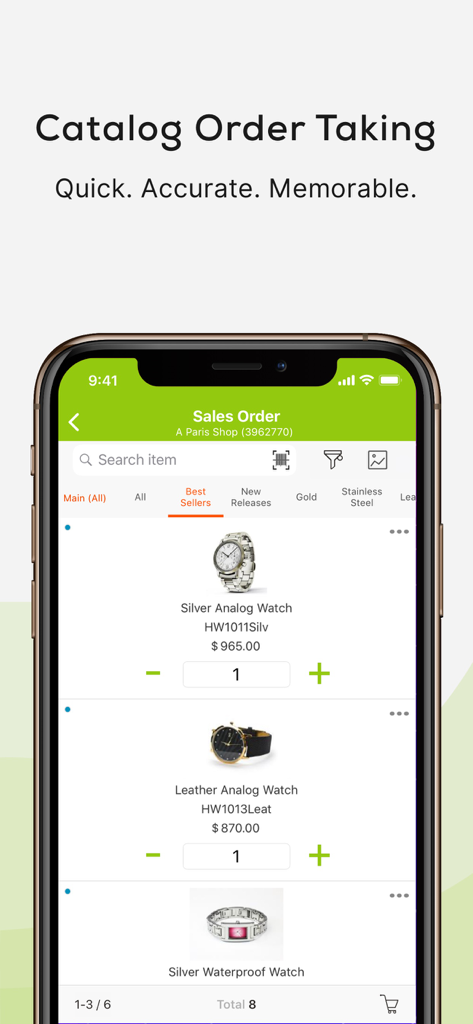 Pepperi B2B App Oberfläche für schnelle Katalogbestellungen