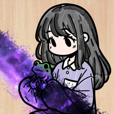 girl with long hair and a oversized shirt. and she is holding a frog