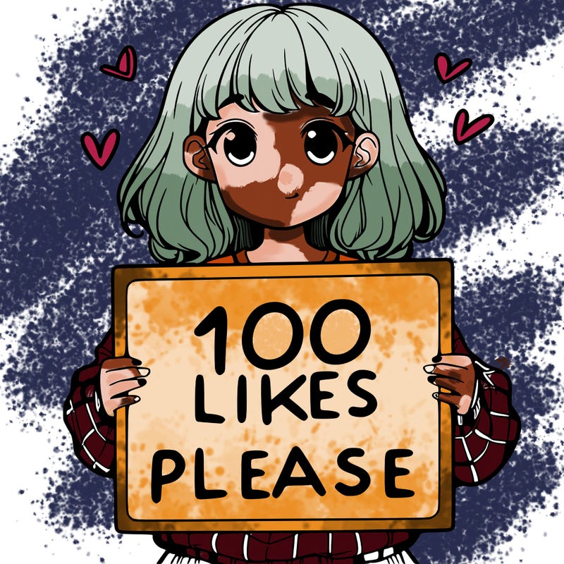 a girl holding a sign saying 100 likes please
