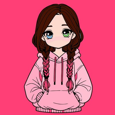 a realistic girl with a oversized hoodie and she has braids