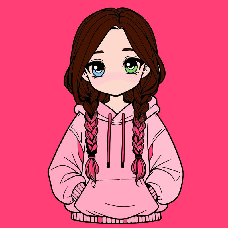 a realistic girl with a oversized hoodie and she has braids