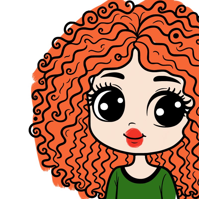 girl with curly hair and orange eyes
